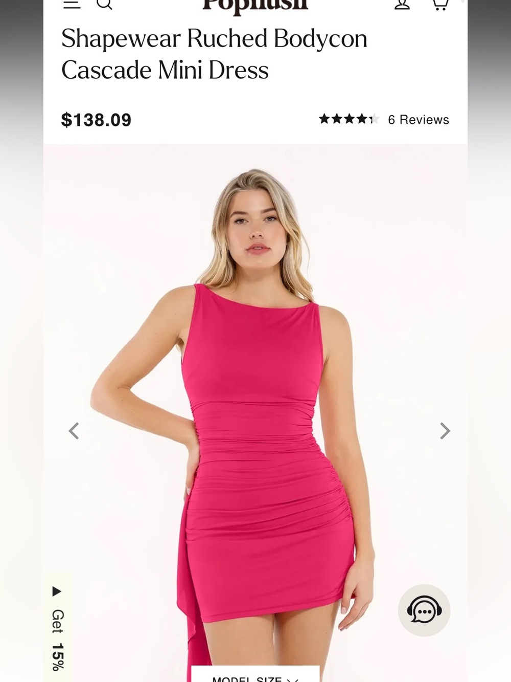 Bright Pink Ruched Bodycon shapewear Cascade Mini Dress